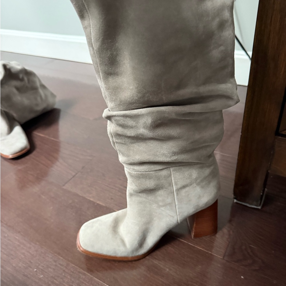 Nine West Light Gray Suede Heeled Boots